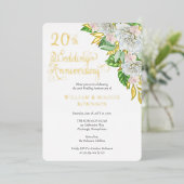 White Rose Orchid 20th Wedding Jubileum Party Folie Uitnodiging (Staand Voorkant)