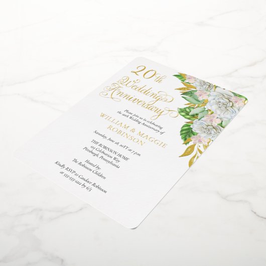 White Rose Orchid 20th Wedding Jubileum Party Folie Uitnodiging (Gedraaid)