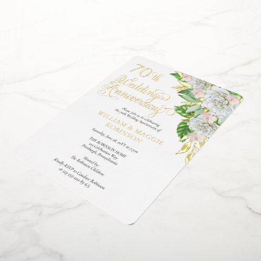 White Rose Orchid 70th Wedding Jubileum Party Folie Uitnodiging (Gedraaid)