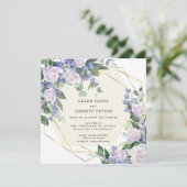 White Rose Paars Blue Floral Wedding Kaart (Staand voorkant)