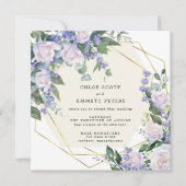 White Rose Paars Blue Floral Wedding Kaart (Voorkant)