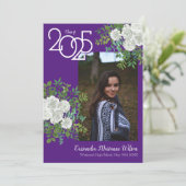 White Rose Paars Photo Afstuderen Aankondiging (Staand voorkant)