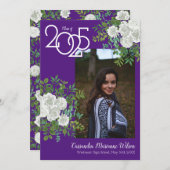 White Rose Paars Photo Afstuderen Aankondiging (Voorkant / Achterkant)