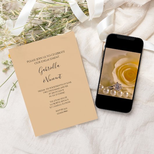 White Rose, Pearls and Ring Engagement Party Kaart