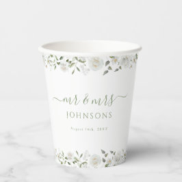 White Rose Peony Flower Wedding Paper Cups Papieren Bekers