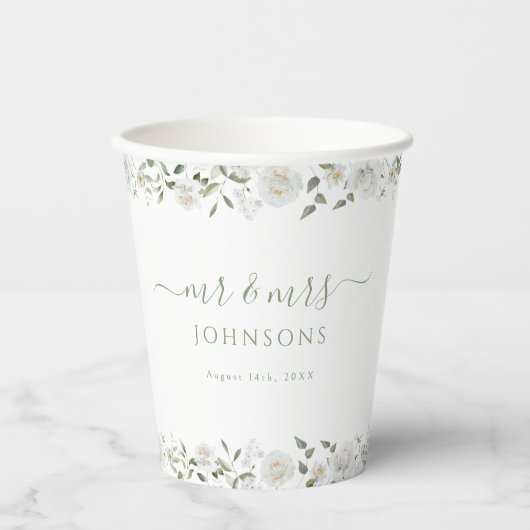 White Rose Peony Flower Wedding Paper Cups Papieren Bekers (Voorkant)