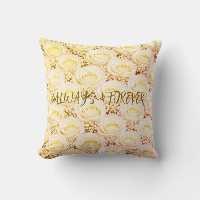 White Rose Personalized Floral Pillow Kussen (Voorkant)