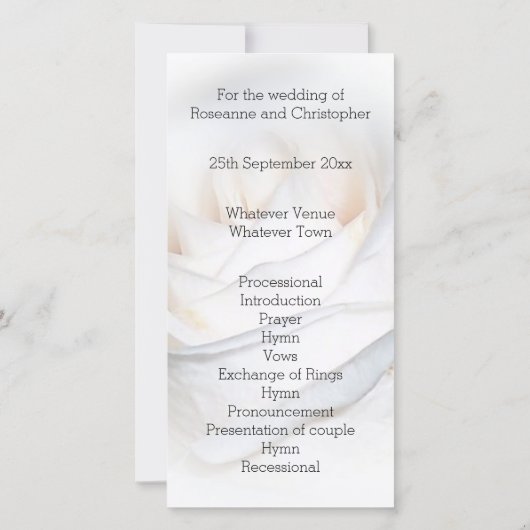 White Rose Personalized Wedding Programme (Achterkant)