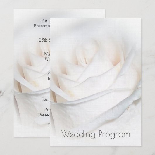 White Rose Personalized Wedding Programme Kaart (Voorkant / Achterkant)
