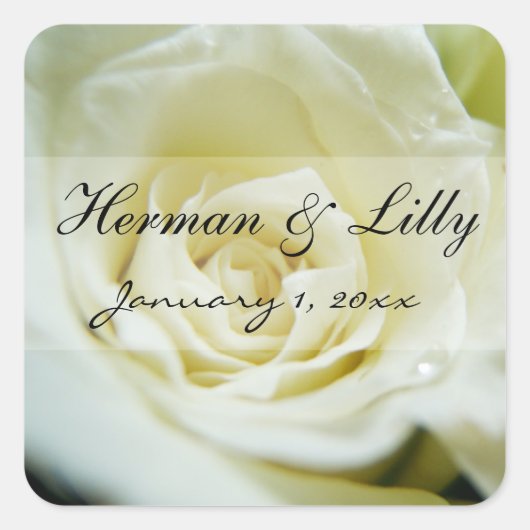 White Rose Personalized Wedding Vierkante Sticker (Voorkant)