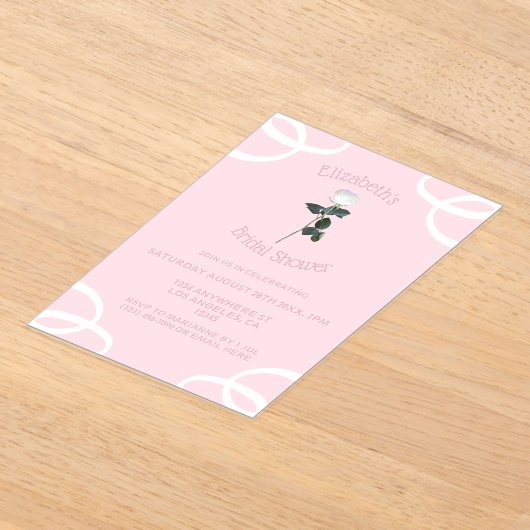 White Rose Petal Pink Vrijgezellenfeest Acryl Uitnodigingen (Laagn)