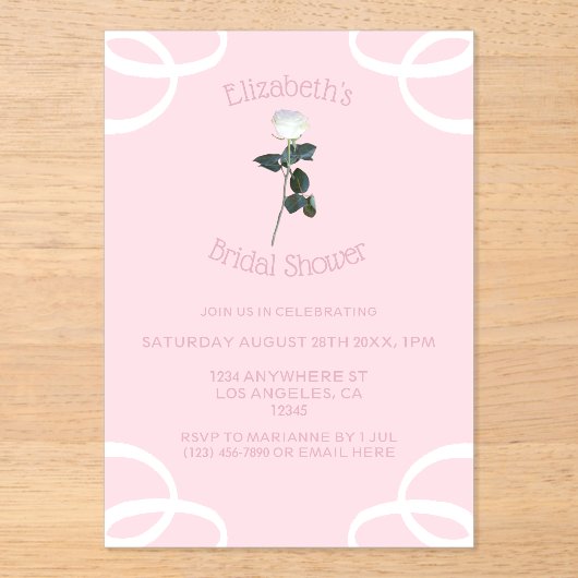 White Rose Petal Pink Vrijgezellenfeest Acryl Uitnodigingen (Voorkant)