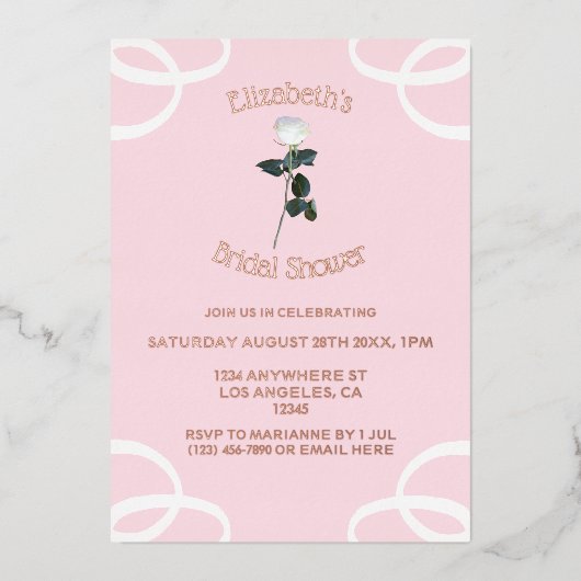 White Rose Petal Pink Vrijgezellenfeest Folie Uitnodiging (Voorkant)