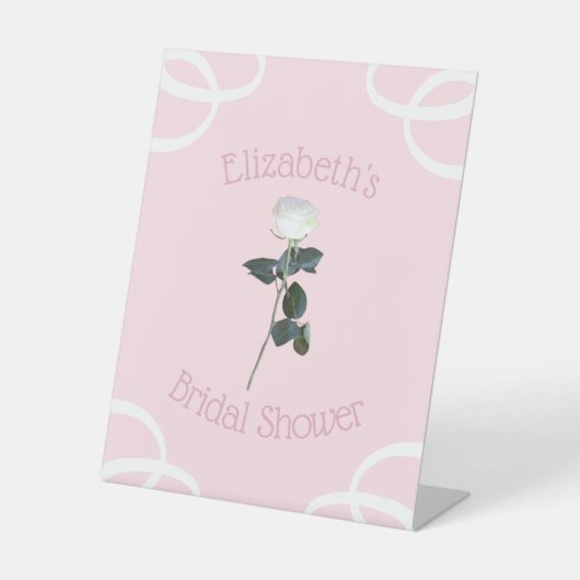 White Rose Petal Pink Vrijgezellenfeest Reclamebord Met Voetstuk (Voorkant)