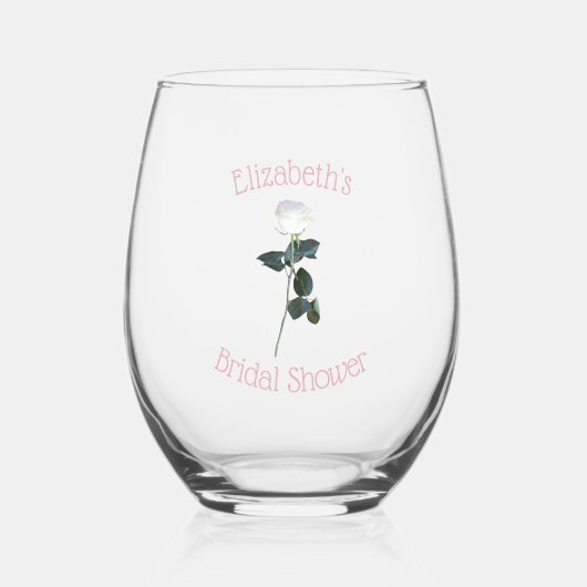 White Rose Petal Pink Vrijgezellenfeest Wijnglas Zonder Voet (Voorkant)