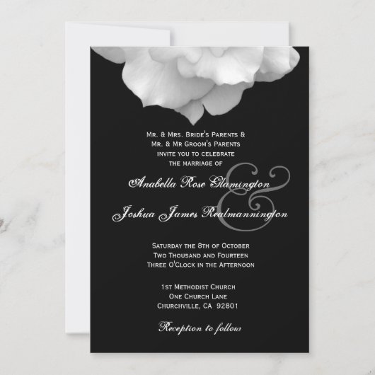 WHITE Rose Petals Wedding Invitation F200A Kaart (Voorkant)