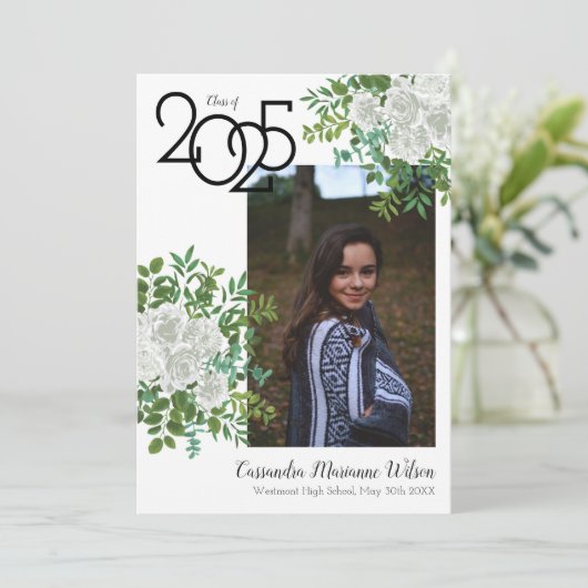 White Rose Photo Afstuderen Aankondiging (Staand voorkant)