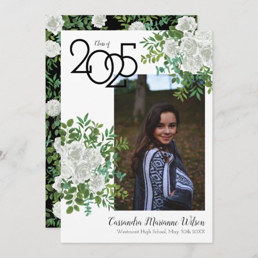 White Rose Photo Afstuderen Aankondiging (Voorkant / Achterkant)