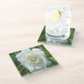 White Rose Photo Square Onderzetter Glazen Onderzetter (Schuin)