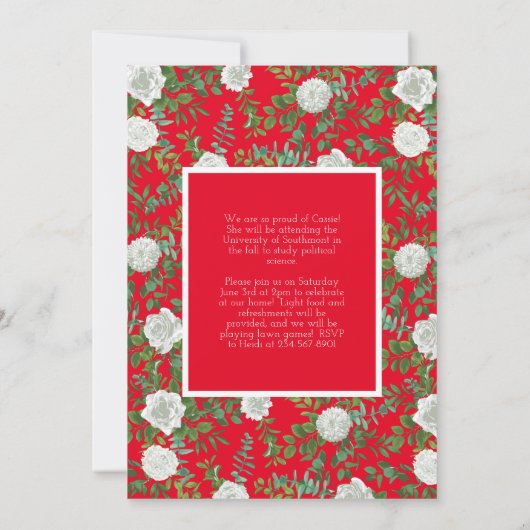 White Rose Red Foto Afstuderen Aankondiging (Achterkant)