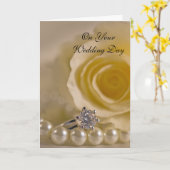 White Rose, Ring and Pearls Blended Family Wedding Kaart (Gele Bloem)