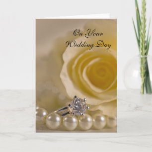 White Rose, Ring and Pearls Blended Family Wedding Kaart