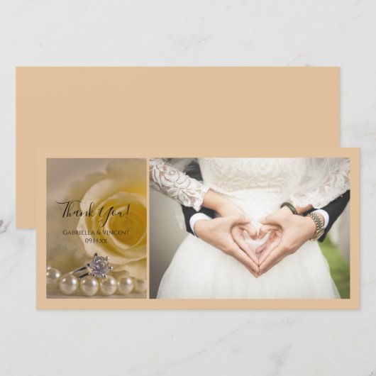 White Rose, Ring and Pearls Wedding Bedankt (Voorkant / Achterkant)
