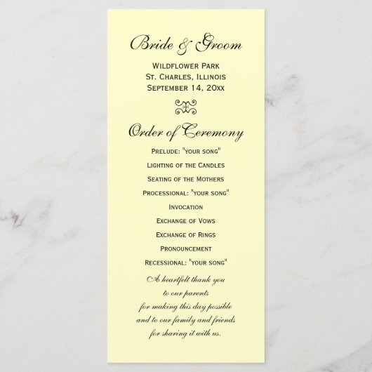 White Rose, Ring and Pearls Wedding Programme Programmakaart (Achterkant)