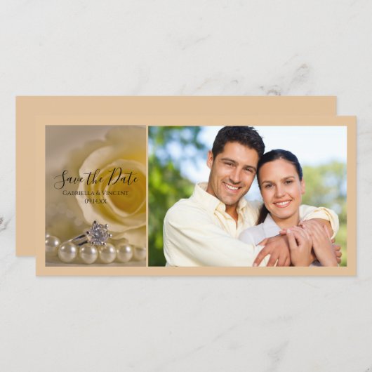 White Rose, Ring and Pearls Wedding Save the Date
