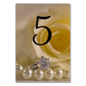 White Rose, Ring and Pearls Wedding Table Numbers Kaart (Achterkant)