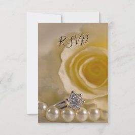 White Rose Ring Pearls Wedding RSVP Response Kaart