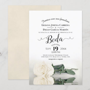 White Rose Romantisch Spaans Taal Boda Huwelijk Kaart