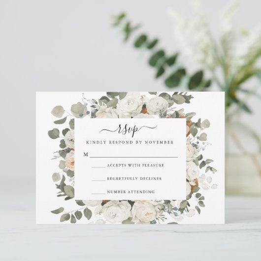 White Rose RSVP-kaart RSVP Kaartje (Staand voorkant)