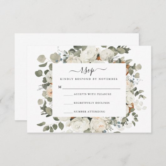 White Rose RSVP-kaart RSVP Kaartje (Voorkant / Achterkant)