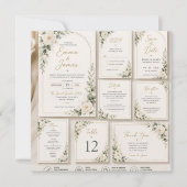   White Rose Sage Green Wedding Invitation Kaart (Voorkant)