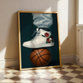 White Rose Skull High-Topjes op basketbal Poster