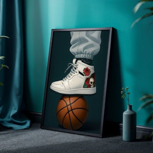 White Rose Skull High-Topjes op basketbal Poster
