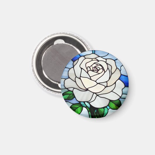 White Rose Stained Glass Magneet (Voorkant / Achterkant)