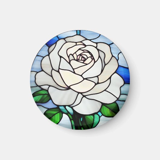 White Rose Stained Glass Magneet (Voorkant)