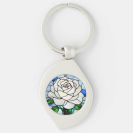 White Rose Stained Glass Sleutelhanger