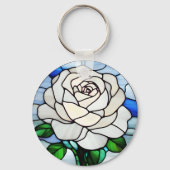 White Rose Stained Glass Sleutelhanger (Voorkant)