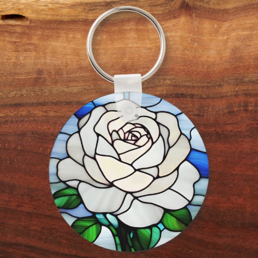 White Rose Stained Glass Sleutelhanger (Voorkant)