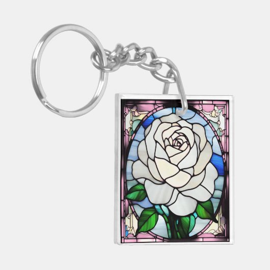 White Rose Stained Glass Sleutelhanger (Voorkant Links)