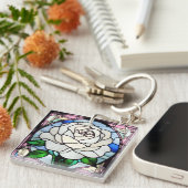 White Rose Stained Glass Sleutelhanger (Voorkant Rechts)
