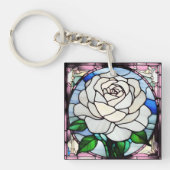 White Rose Stained Glass Sleutelhanger (Voorkant)