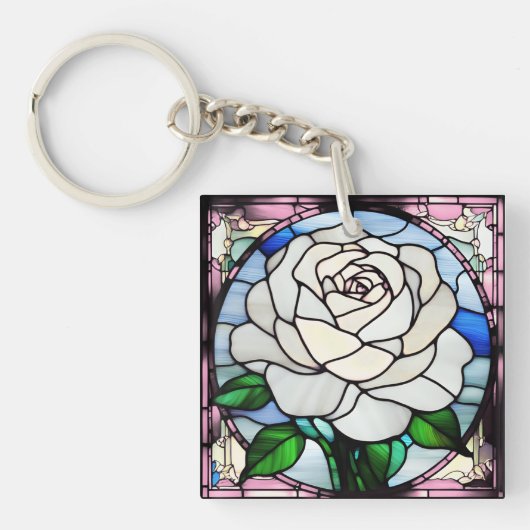 White Rose Stained Glass Sleutelhanger (Voorkant)