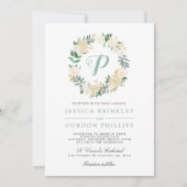 White Rose Striped | Solo Monogram Weddenschap Kaart (Voorkant)