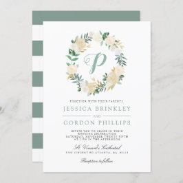 White Rose Striped | Solo Monogram Weddenschap Kaart