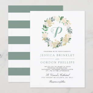 White Rose Striped   Solo Monogram Weddenschap Kaart