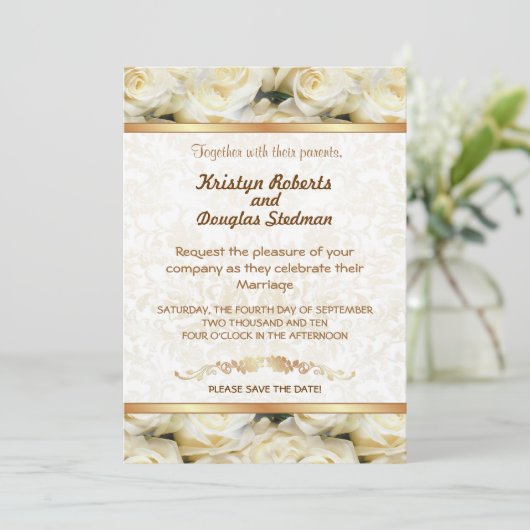 White Rose - Uitnodiging voor bruiloft (Staand voorkant)